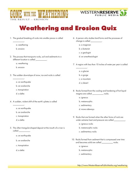 quiz 2 weathering and erosion